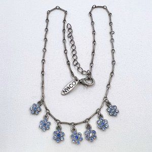 NWOT - NY & CO - Blue Jeweled Flower Charmed Pewter Tone 15” Chain Necklace